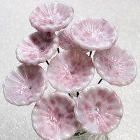 SOFT PINK MOTTLE on White Coral Disk glass flower headpins ~ tiny small mini glass flowers on wire; lampwork, jewelry, mixed media, gifts