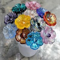 5-petal glass flower headpins ~ tiny small mini glass flowers on wire - flower bouquet; individually crafted lampwork for jewelry, bouquets
