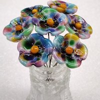 Tie Dye 5-petal glass flower headpins ~ tiny small mini glass flowers on wire; individually crafted lampwork by me in my studio