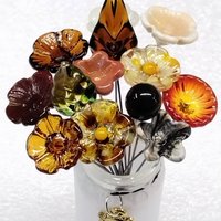 FALL IN LOVE Bouquet mixed glass flower/leaf bouquet, tiny mini small glass flowers, fall host gift, autumn bouquet, jewelry, wedding decor
