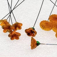 PUMPKIN SPICE glass flowers, tiny small mini glass flowers on wire; handcrafted lampwork, jewelry, mixed media, wedding, small gifts, fall
