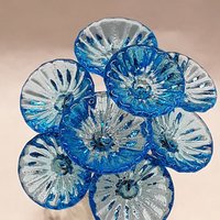 Aqua Coral Disk glass flower headpins (March birthstone) ~ tiny small mini glass flowers on wire; Bouquet, mixed media, curio, fairy garden