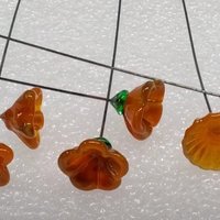 PUMPKIN SPICE glass flowers, tiny small mini glass flowers on wire; handcrafted lampwork, jewelry, mixed media, wedding, small gifts, fall