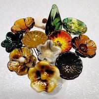 FALL IN LOVE Bouquet mixed glass flower/leaf bouquet, tiny mini small glass flowers, fall host gift, autumn bouquet, jewelry, wedding decor