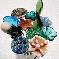 Ocean Beach Bouquet mixed glass flowers with ocean beach colors, tiny small mini glass flowers; each unique, great gift! ocean, beach, sand