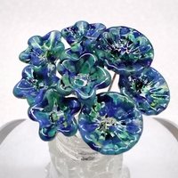 GREEN/BLUE SPRINKLES glass flower headpins, tiny small mini glass flowers on wire; handcrafted lampwork, jewelry, mixed media, wedding, gift