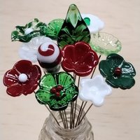 Christmas Holiday Bouquet, glass flower/leaf bouquet, tiny, small glass flowers; handcrafted lampwork, holiday, curio, windowsill, wedding