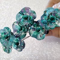 Emerald Island Turquoise/Purple 5-Petal glass flowers, tiny small mini glass flowers on wire; handcrafted lampwork, jewelry, mix media, gift