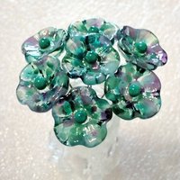 Emerald Island Turquoise/Purple 5-Petal glass flowers, tiny small mini glass flowers on wire; handcrafted lampwork, jewelry, mix media, gift