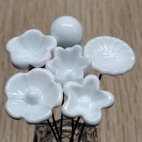 Solid White MILK GLASS miniature glass flowers; tiny small mini glass flowers on wire; lampwork, jewelry, mixed media, wedding, gifts