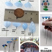 GREEN/BLUE SPRINKLES glass flower headpins, tiny small mini glass flowers on wire; handcrafted lampwork, jewelry, mixed media, wedding, gift