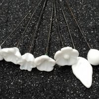 Solid White MILK GLASS miniature glass flowers; tiny small mini glass flowers on wire; lampwork, jewelry, mixed media, wedding, gifts