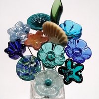 Ocean Beach Bouquet mixed glass flowers with ocean beach colors, tiny small mini glass flowers; each unique, great gift! ocean, beach, sand