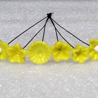 BRIGHT YELLOW glass flower headpins; tiny small mini glass flowers on wire; hancrafted lampwork, jewelry, curio, mixed media, little gift