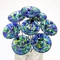GREEN/BLUE SPRINKLES glass flower headpins, tiny small mini glass flowers on wire; handcrafted lampwork, jewelry, mixed media, wedding, gift