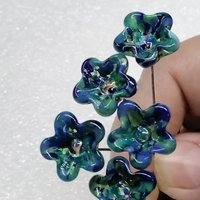 GREEN/BLUE SPRINKLES glass flower headpins, tiny small mini glass flowers on wire; handcrafted lampwork, jewelry, mixed media, wedding, gift