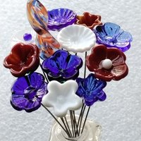 PATRIOTIC/RedWhiteBlue Bouquet ~ glass flower/leaf bouquet, tiny small mini glass flowers; indiviually crafted, military patriotic gift