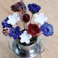 PATRIOTIC/RedWhiteBlue Bouquet ~ glass flower/leaf bouquet, tiny small mini glass flowers; indiviually crafted, military patriotic gift