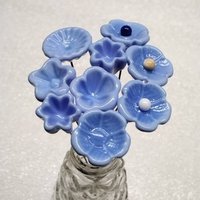 PERIWINKLE miniature glass flowers on wire; mini tiny small handcraft lampwork. Jewelry, mixed media, wedding, forever flowers, curio, gift