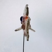 New! CORAL TAN FISH glass miniature 5" high; small, tiny fish sculpture on wire  ~ tiny, small miniature glass sculpture