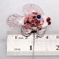 New! PINK/CRANBERRY FISH  glass miniature 5" high; handmade lampwork small fish sculpture on wire  ~ tiny small miniature glass sculpture
