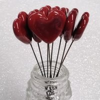 Red Glass Heart plant pick on 5 inch stainless steel wire, glass heart on wire for floral bouquet, cake, decor, jewelry, handmade lampwork