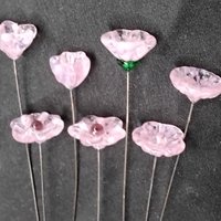 SOFT PINK glass flowers; tiny small mini glass flowers on wire headpins; handcrafted, bouquet, jewelry supply, gift, curio, windowsill