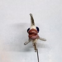 New! CORAL TAN FISH glass miniature 5" high; small, tiny fish sculpture on wire  ~ tiny, small miniature glass sculpture