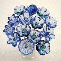 LIGHT BLUE glass flower headpins ~ tiny, small miniature glass flowers on wire;  jewelry, wedding, bouquet, mixed media, great for gifts