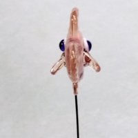 New! PINKY-PEACH FISH glass miniature 5" high; handmade lampwork small fish sculpture on wire  ~ tiny small miniature glass sculpture