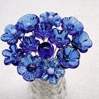 MEDIUM BLUE glass flowers, mini tiny small glass flowers on wire; handcrafted lampwork, jewelry, mixed media, forever flowers, wedding, gift