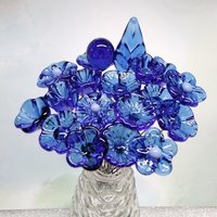 MEDIUM BLUE glass flowers, mini tiny small glass flowers on wire; handcrafted lampwork, jewelry, mixed media, forever flowers, wedding, gift