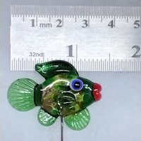 GREEN CAMO FISH glass miniature 5" high; handmade lampwork small fish sculpture on wire ~ tiny small miniature glass sculpture