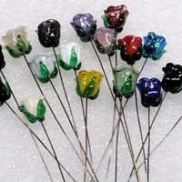GLASS ROSES mini tiny small glass rose flower on 5in wire headpins;  each made by me. Great for special gift, jewelry, plant pick, bouquet