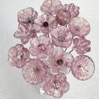 SOFT PINK glass flowers; tiny small mini glass flowers on wire headpins; handcrafted, bouquet, jewelry supply, gift, curio, windowsill