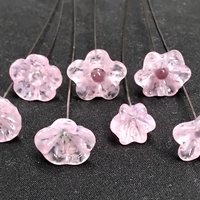 SOFT PINK glass flowers; tiny small mini glass flowers on wire headpins; handcrafted, bouquet, jewelry supply, gift, curio, windowsill