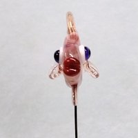 New! PINKY-PEACH FISH glass miniature 5" high; handmade lampwork small fish sculpture on wire  ~ tiny small miniature glass sculpture