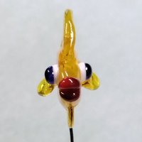 New! SUN SPRINKLES FISH glass miniature 5" high; handmade lampwork small fish sculpture on wire  ~ tiny small miniature glass sculpture