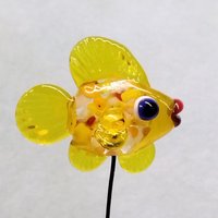New! SUN SPRINKLES FISH glass miniature 5" high; handmade lampwork small fish sculpture on wire  ~ tiny small miniature glass sculpture