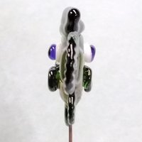 GREEN CAMO FISH glass miniature 5" high; handmade lampwork small fish sculpture on wire ~ tiny small miniature glass sculpture