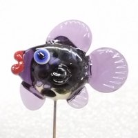 DARK PURPLEfrit FISH glass miniature 5" high; handmade lampwork small fish sculpture on wire; tiny small miniature glass sculpture