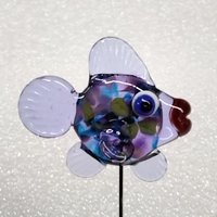 LAVENDER HYDRANGIA FISH glass miniature 5" high; handmade lampwork small fish sculpture on wire; tiny small miniature glass sculpture