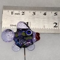LAVENDER HYDRANGIA FISH glass miniature 5" high; handmade lampwork small fish sculpture on wire; tiny small miniature glass sculpture