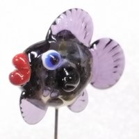 DARK PURPLEfrit FISH glass miniature 5" high; handmade lampwork small fish sculpture on wire; tiny small miniature glass sculpture