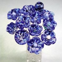 DARK BLUE VARIEGATED glass flowers; mini tiny small glass flowers on wire; handcrafted lampwork, jewelry, mixed media, wedding, gifts