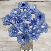 LIGHT BLUE MOTTLE glass flowers; mini tiny small glass flowers on wire;handcrafted lampwork, jewelry, mixed media, wedding, little gift