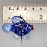 DARKBLUE VARIAGATED FISH glass miniature 5" high; handmade lampwork small fish sculpture on wire  ~ tiny small miniature glass sculpture