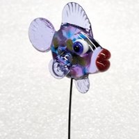LAVENDER HYDRANGIA FISH glass miniature 5" high; handmade lampwork small fish sculpture on wire; tiny small miniature glass sculpture
