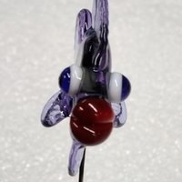LAVENDER HYDRANGIA FISH glass miniature 5" high; handmade lampwork small fish sculpture on wire; tiny small miniature glass sculpture