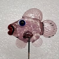 SOFTPINK FRIT FISH glass sculpture 5" high; handmade lampwork small fish sculpture on wire  ~ tiny small miniature glass sculpture